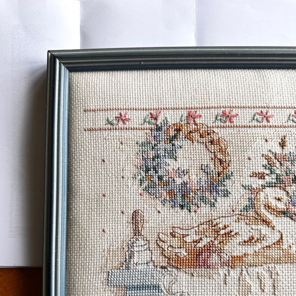 Vintage Framed Karen Avery Pretty Country Collectibles Cross Stitch - Picture 12 of 12